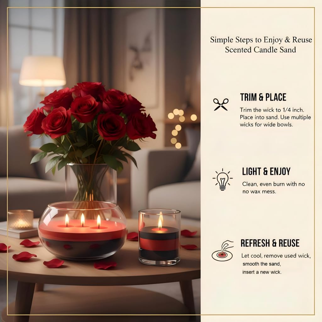 Monivi Scented Candle Sand with Wicks 1.1lb Red Pearled Candle Beads Sand Candles with Wicks for Mothers Day Gift 85 Burn Hours Refillable Candle Wax for DIY Candle Making(Scented Rose)