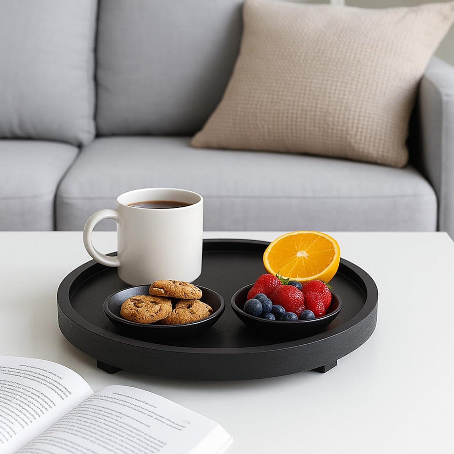 Large Decorative Wooden Tray for Kitchen Counter Bathroom Sink Vanity Trays Round Wood Riser Candle Pedestal Stand for Perfume Soap Tray Round Dining Coffee Table Modern Farmhouse Decor Tray