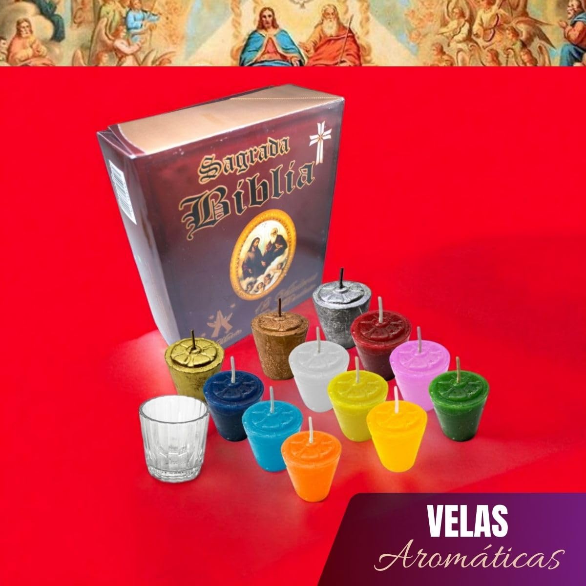12 Divine Providence Votive Candles Set | Multicolor Prayer Scented Candles | Holy Bible Box | New Year Tradition | Monthly Blessing | 5x4.5 cm (1.97 x 1.77 inches)