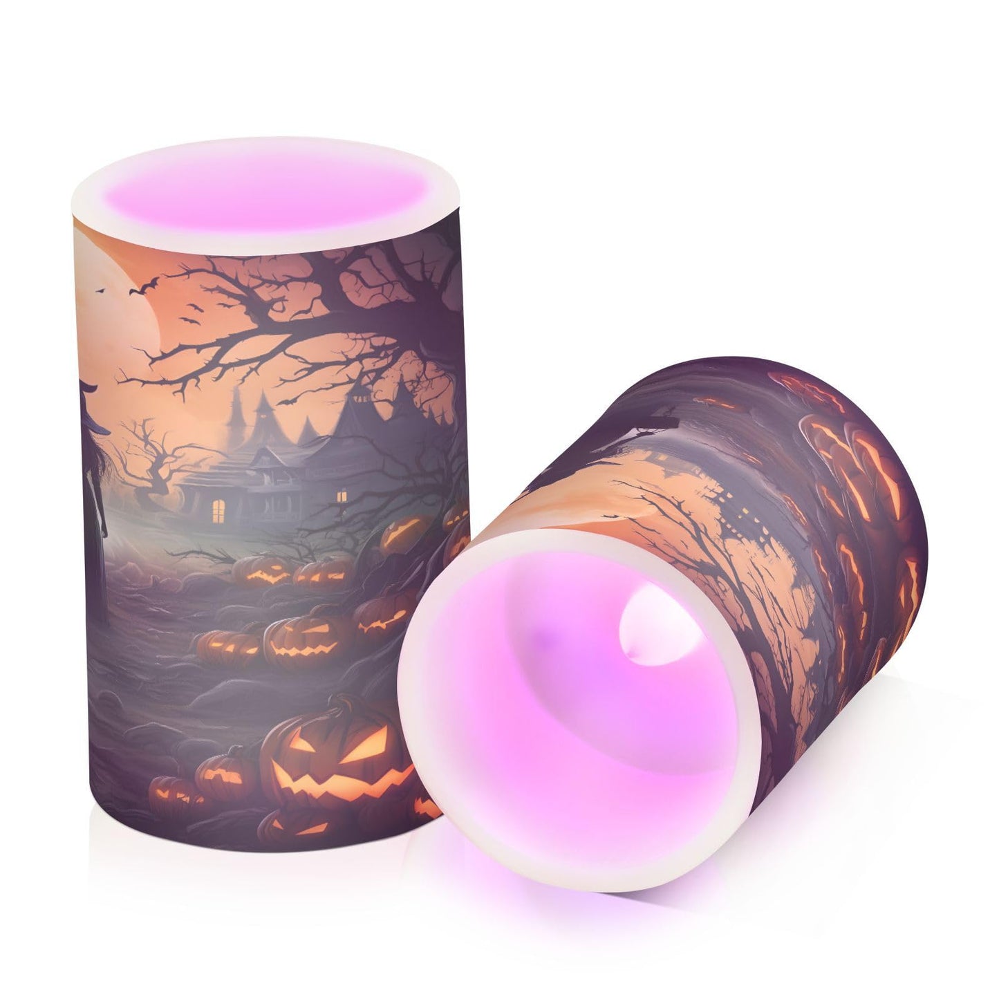 ALAZA Halloween Pumpkins Witch Flickering Flameless Candles Battery Operated with Remote Timer,Tea Light Candles LED Pillar Votive Candles Set of 2 for Outdoor Indoor Decorations
