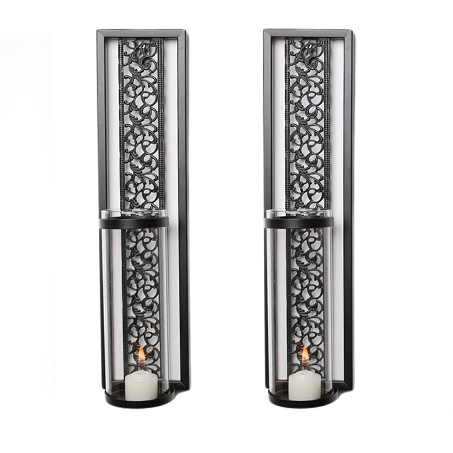 YUEHISY 2pcs Wall Candle Sconces, Wall Mounted Holders with Transparent Glass, Easy Installation, for Living Room Bedroom Bathroom Decor (Black)