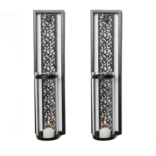 YUEHISY 2pcs Wall Candle Sconces, Wall Mounted Holders with Transparent Glass, Easy Installation, for Living Room Bedroom Bathroom Decor (Black)
