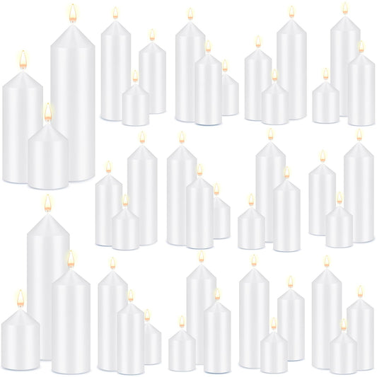 MTLEE 60 Pcs Set of 3 White Pillar Candles Bulk 2 in x 3, 5, 8 Inch Large Clean Smokeless Unscented Candles for Wedding Home Restaurant Spa Church Lantern Fireplace Ceremony Party Decoration