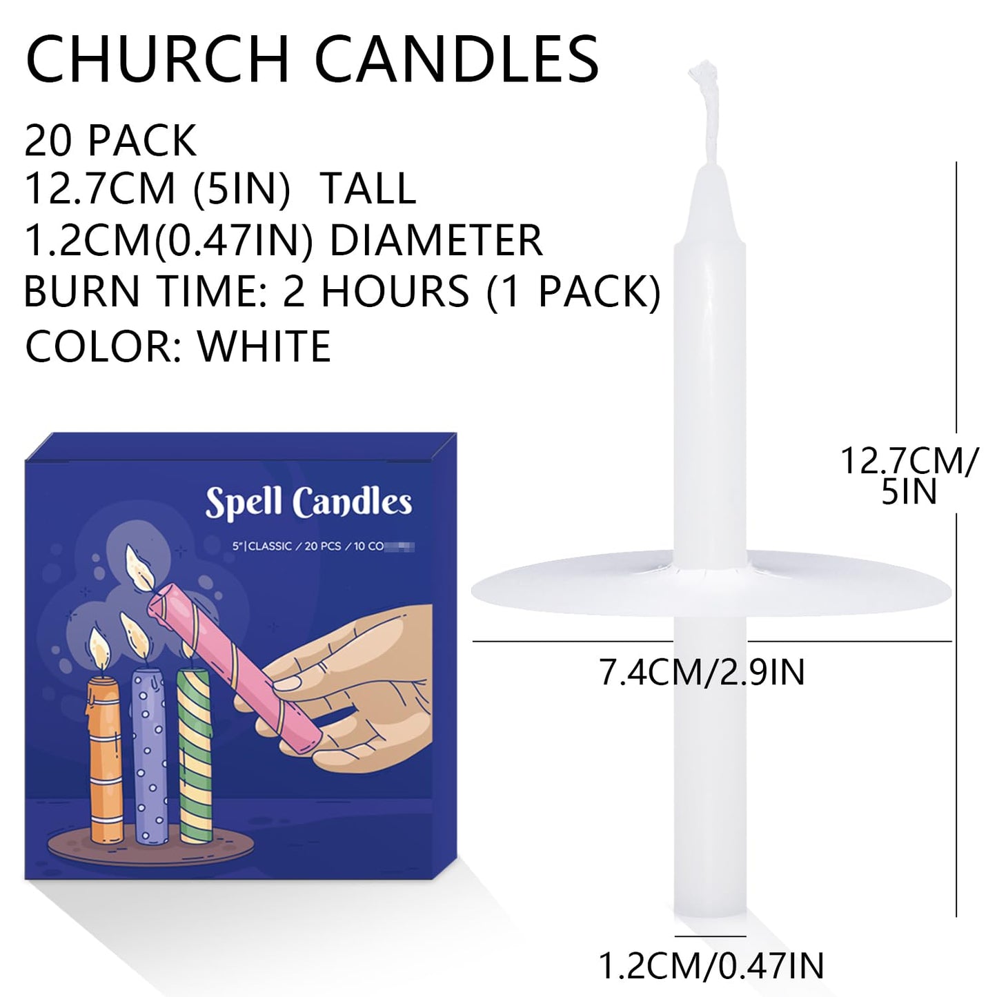 20 Pack Church Candles with Drip Protectors for Devotional Candlelight Vigil Service, Box of 20 Candles, Unscented White 5" H X 1/2" D