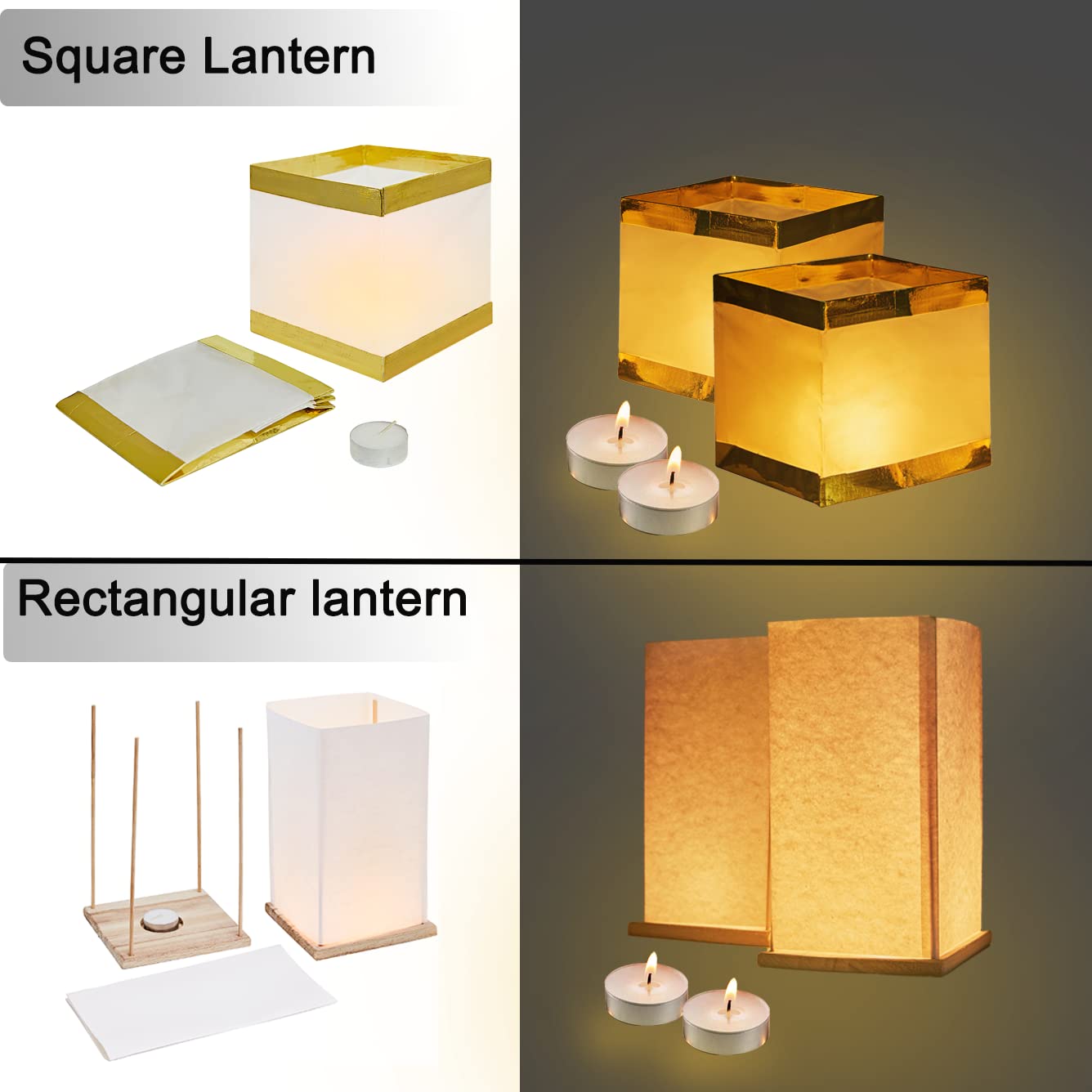FUELYE 12 Pack Floating Lanterns Square Rectangle Sets, Outdoor Decorative Lanterns with Waterproof, Floating Candles for Pool, River, Memorials, Wedding, Bar, and Parties