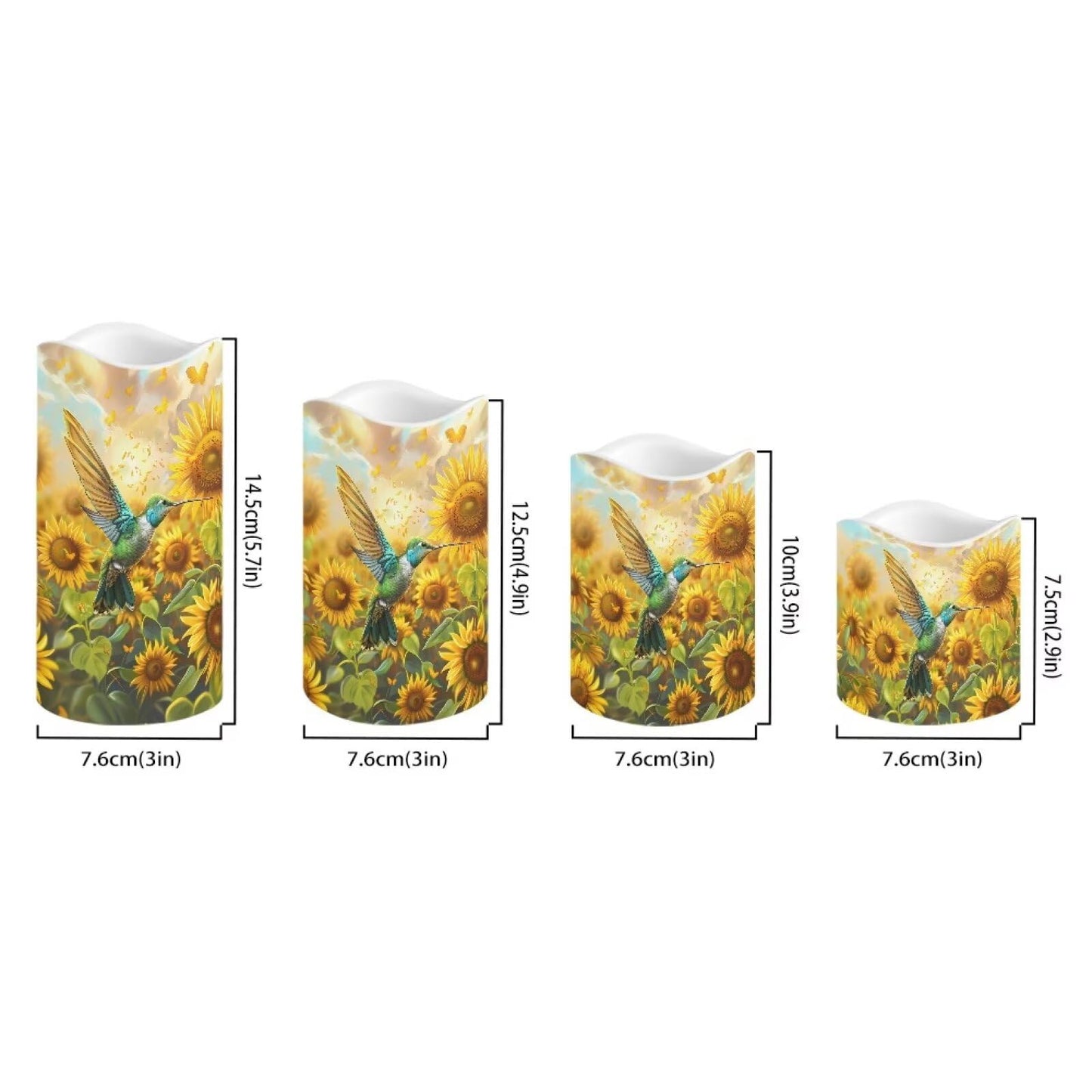 Ystardream Operated Candles with Flickering Flame Flameless Taper Candles Flickering Operated Electric Pillar Candle LED Candle for Indoor Outdoor Home Decor Hummingbird Sunflower
