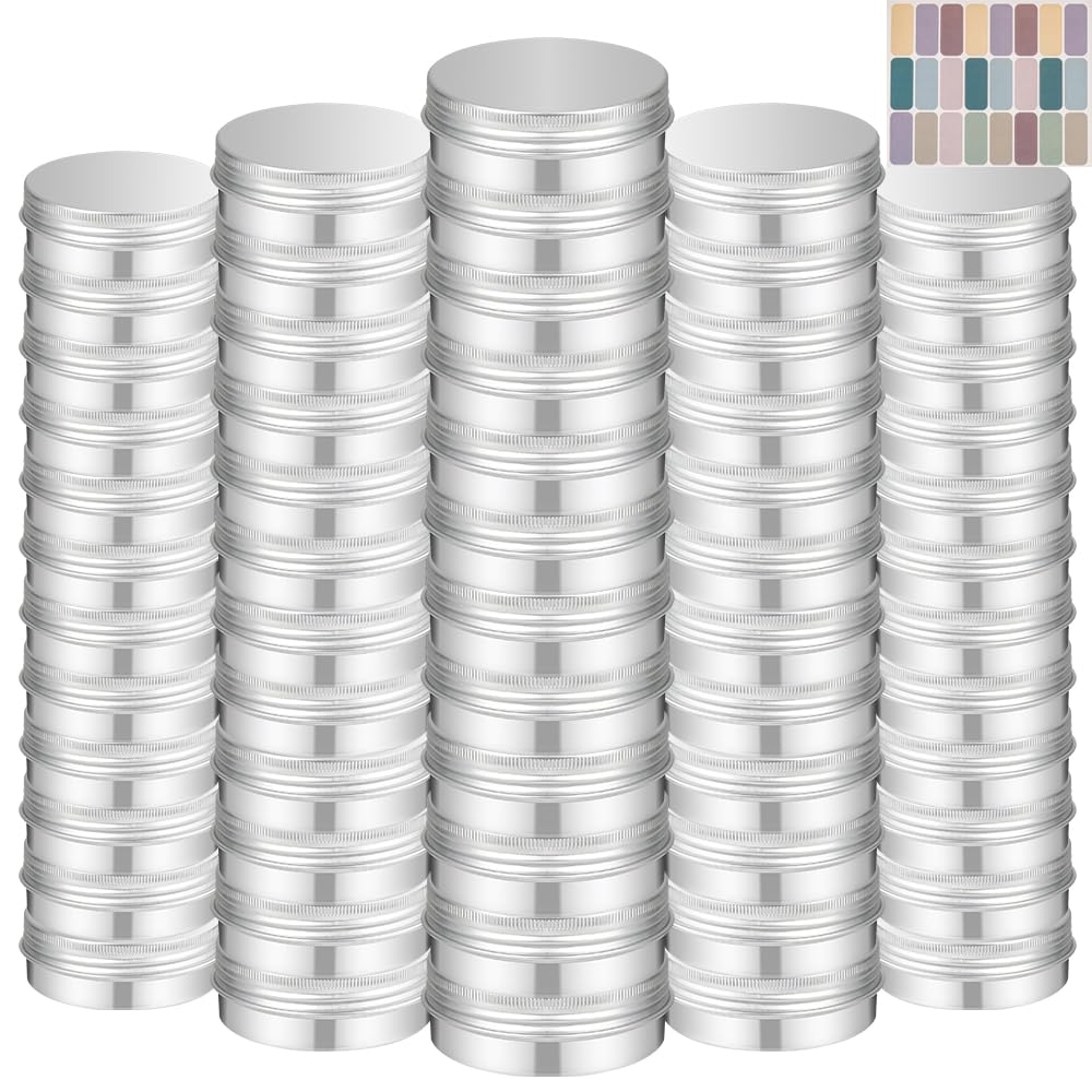 LIYAR 4 oz Tins with Lids, 24 Pack 4oz Tins Wide Mouth Aluminum Tin Cans, Durable Salve Containers Round Metal Tin with Lid and Labels for Spices, Candles or Salve(Silver)
