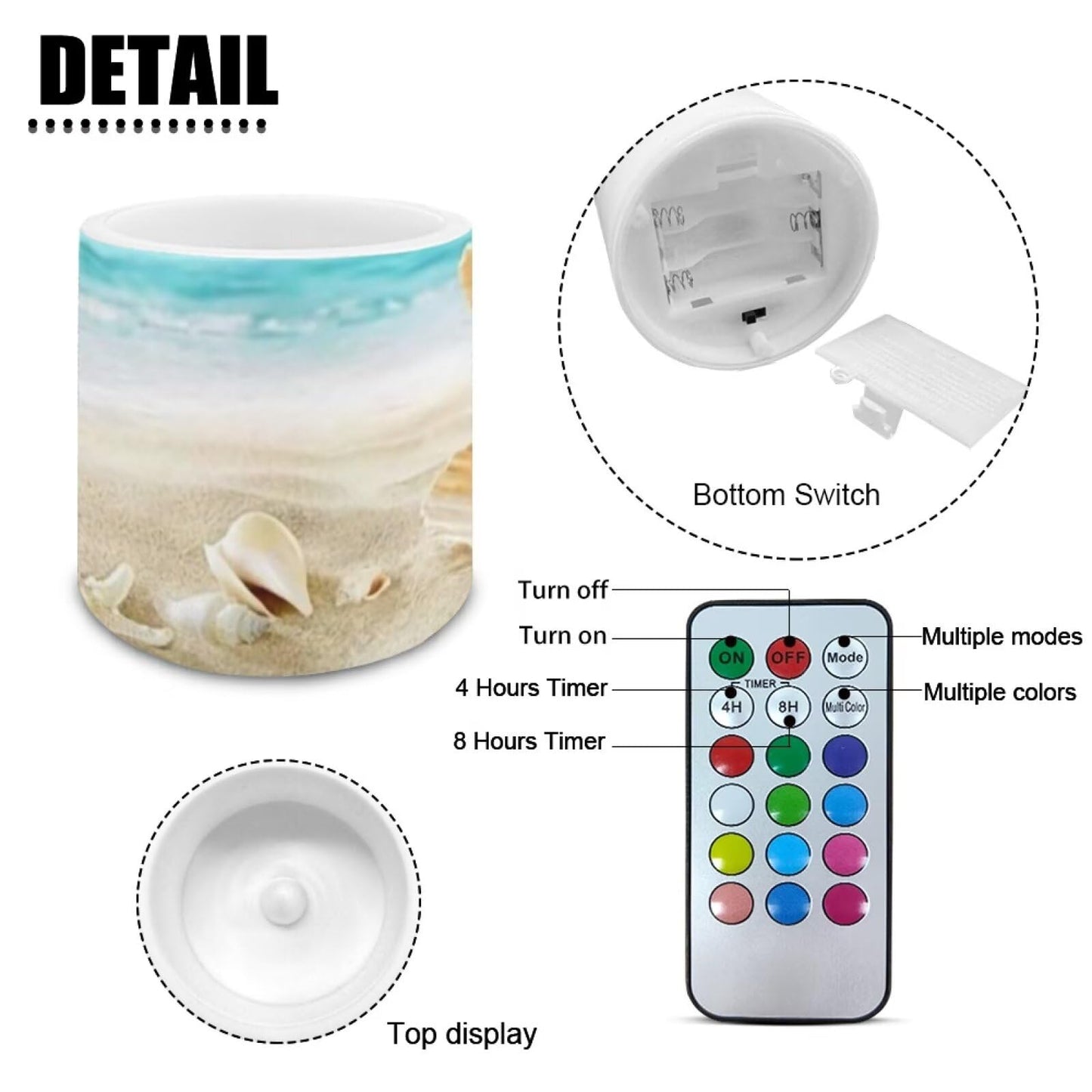 NETILGEN Beach Starfish Seashell 4 Packs Flameless Candles with Remote Timer Color Changing Realistic Flickering Flameless Candles Battery Operated Candles