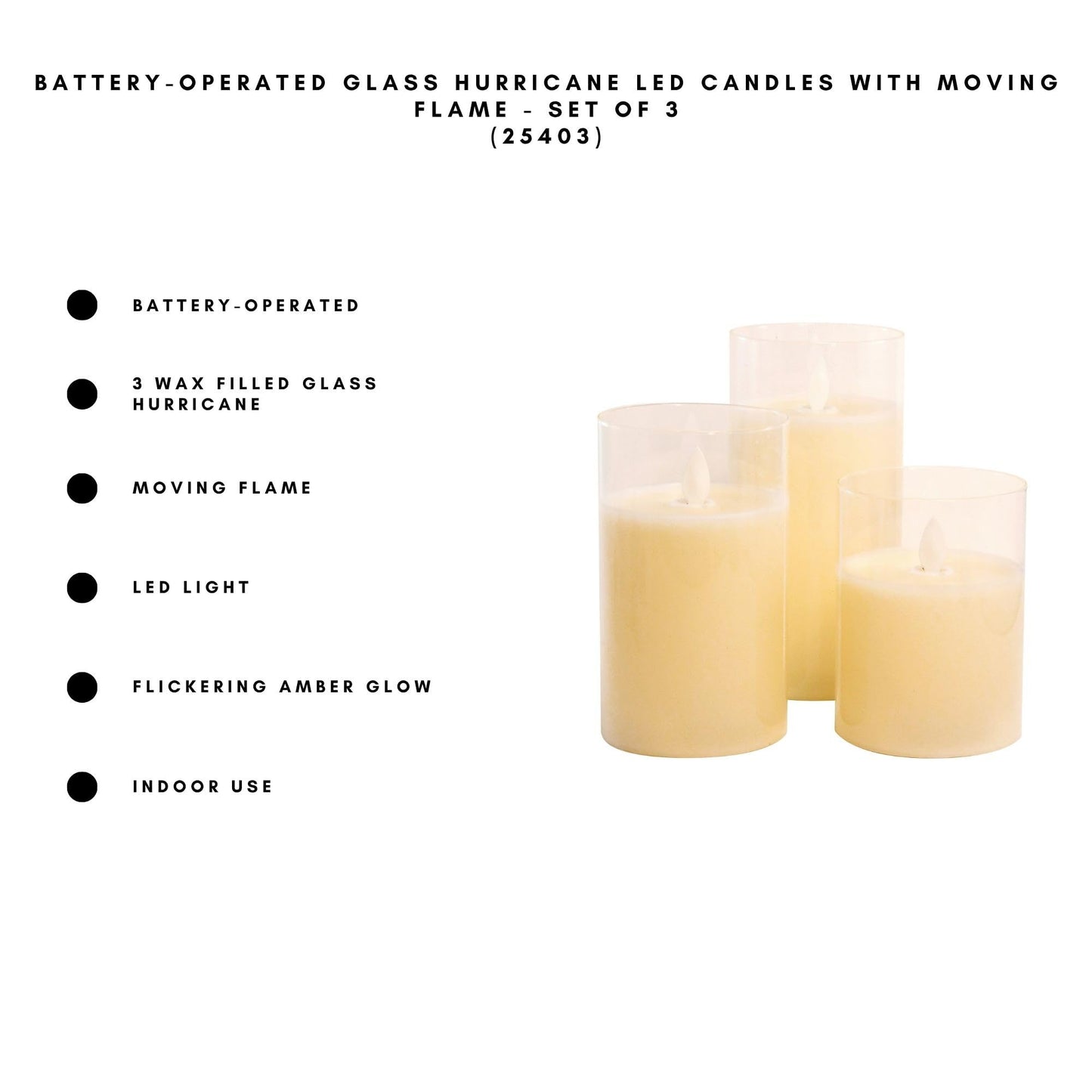 LumaBase Battery Operated Glass Hurricane LED Candles with Flickering Flame - Set of 3