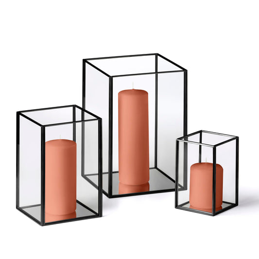 Yummi Set of 36 Slim Pillar Candles & Black Luxus Lanterns - Sienna