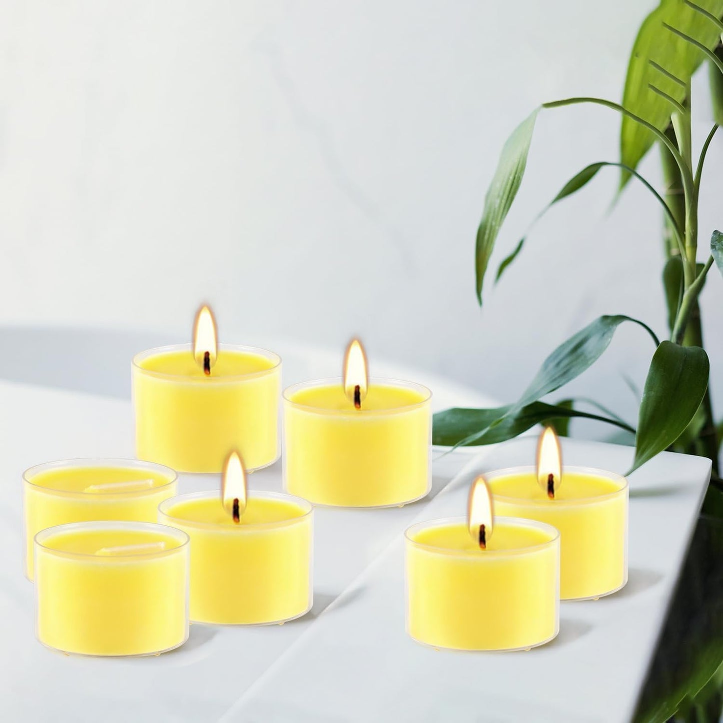 100 Pack Clear Tea Lights Candles Bulk, Summer Citronella Candle Outdoor and Indoor, for Birthday Emergency Home Garden(8 Hour, Yellow)