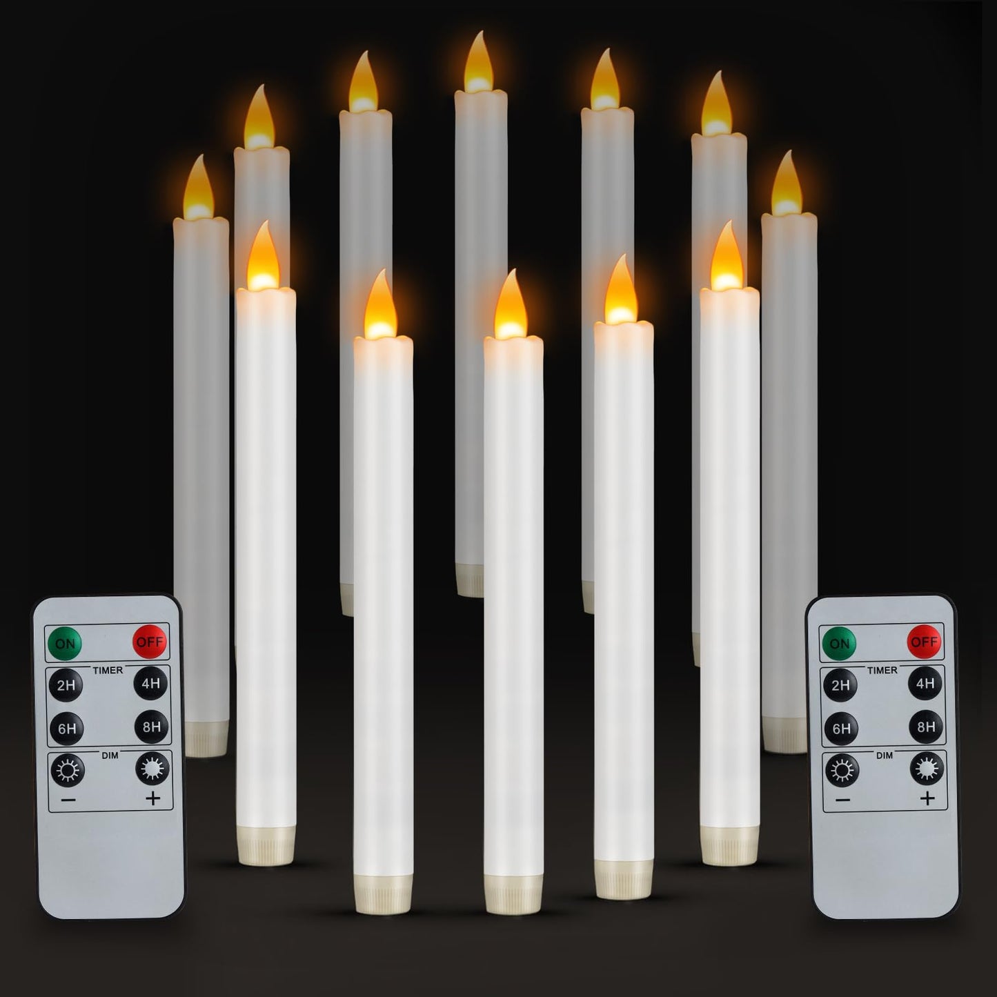 wemarry Flameless Taper Candles 10" Dripless Battery Operated Taper Candles Included Remote Timer 400+ Hours by 2AA Batteries for Halloween Christmas Wedding (White, 12 Pack)