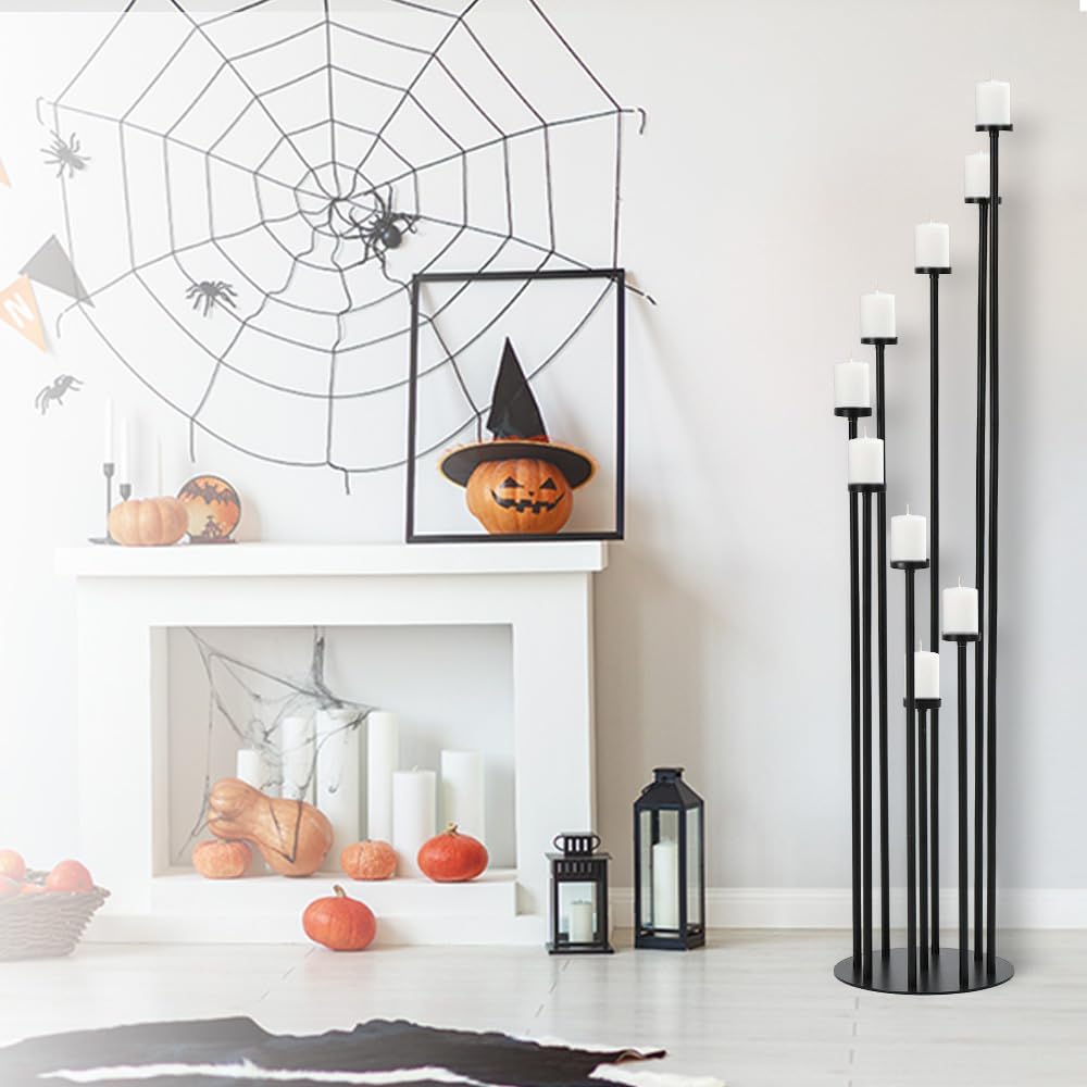 Fullvaseer Black 9 Arm Floor Candle Holder Candelabra for Home Decor, Weddings, Dinner Parties Formal Events