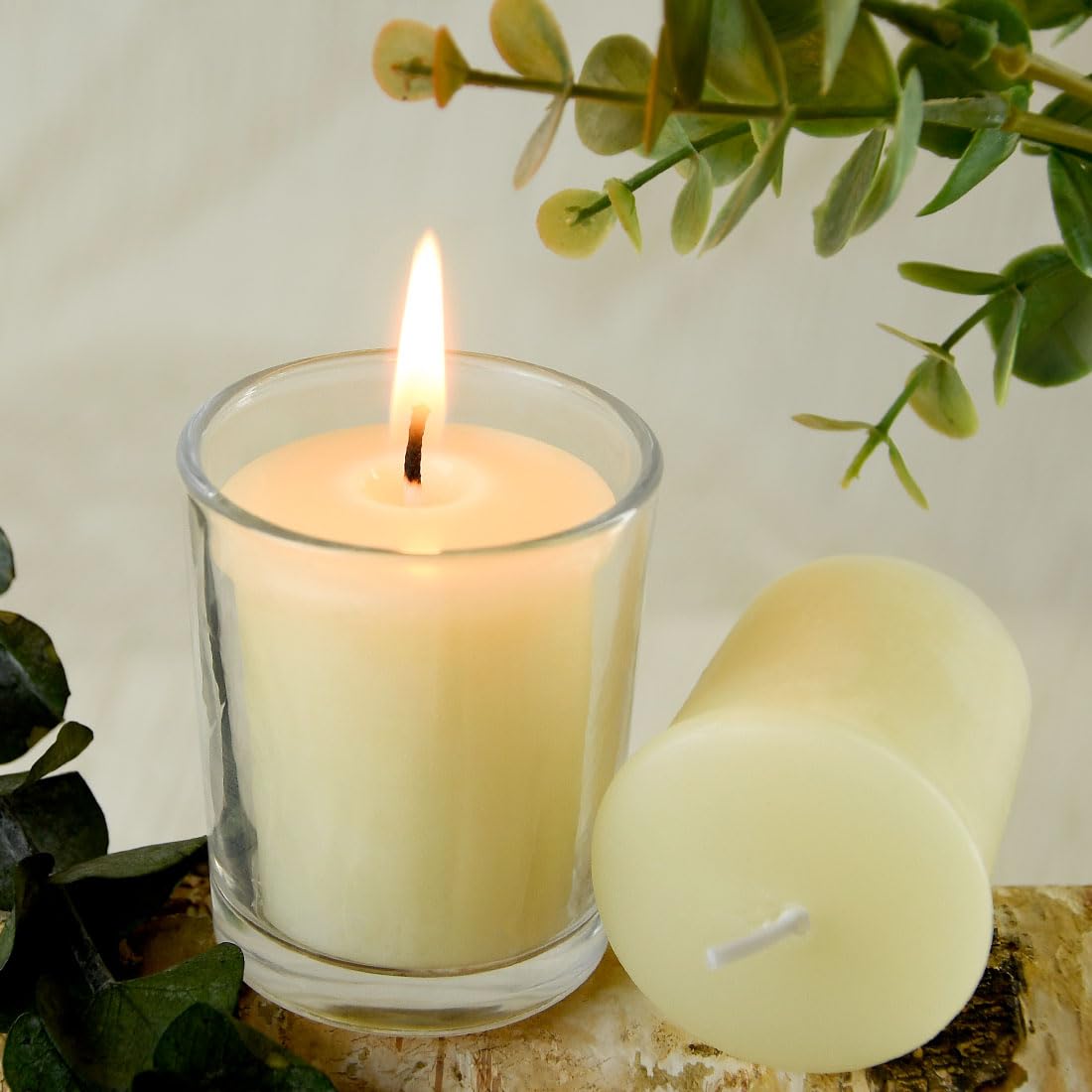 AGLARY 6PCS Pure Beeswax Votive Candles, Unscented, Naturally Lightly Honey Scented, 12 Hours Burn Time Each (White)