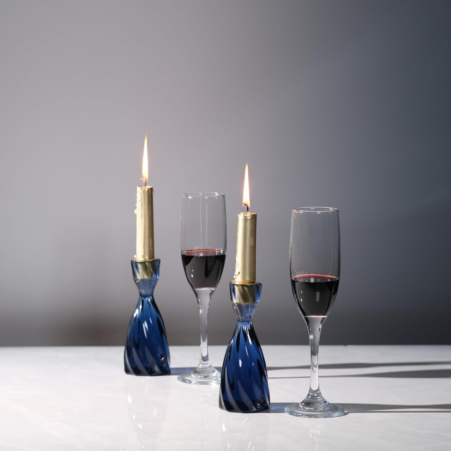 ICNBUYS Twizzle Twist Candle Holder, Decorative Candle Holder for Table Display, Romantic Decoration, Unique Home DÉCOR Aesthetic, Housewarming Gift, Black Blue Height 5.7 inches Set of 2 - Resin