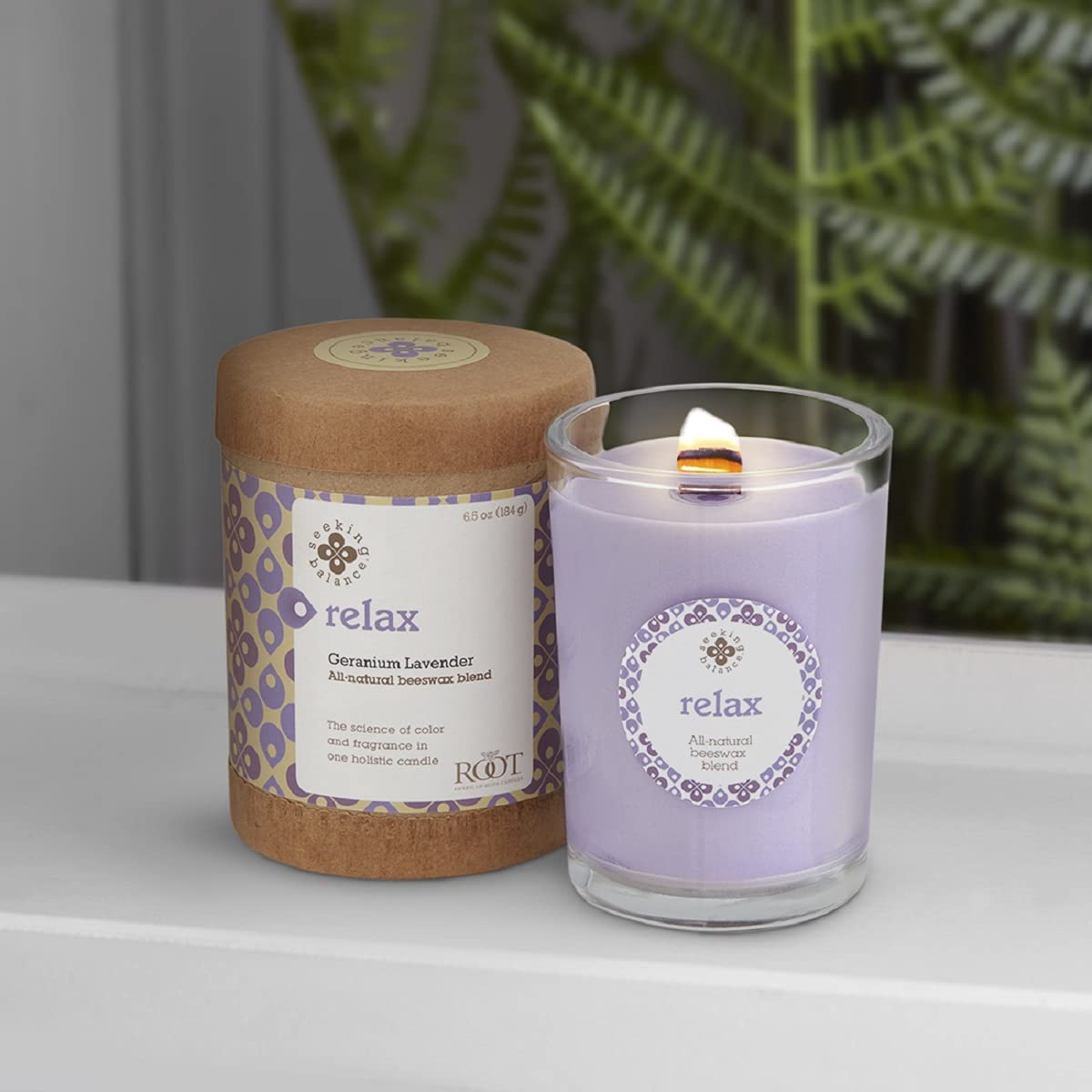 Root Candles Seeking Balance Wood Wick Spa Candle Aromatherapy Candles, 6.5-Ounce, Relax: Geranium Lavender