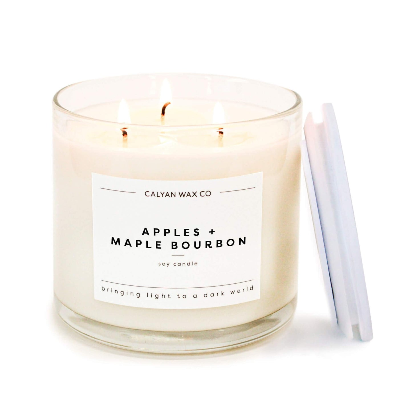 Calyan Wax Co. Apples & Maple Bourbon 3 Wick Scented Candle - 43 Hour Burn - Luxury 3 Wick Soy Candles - Clean Soy Wax Candles - Long Lasting Large Glass Jar Candle for Home - 14.9oz
