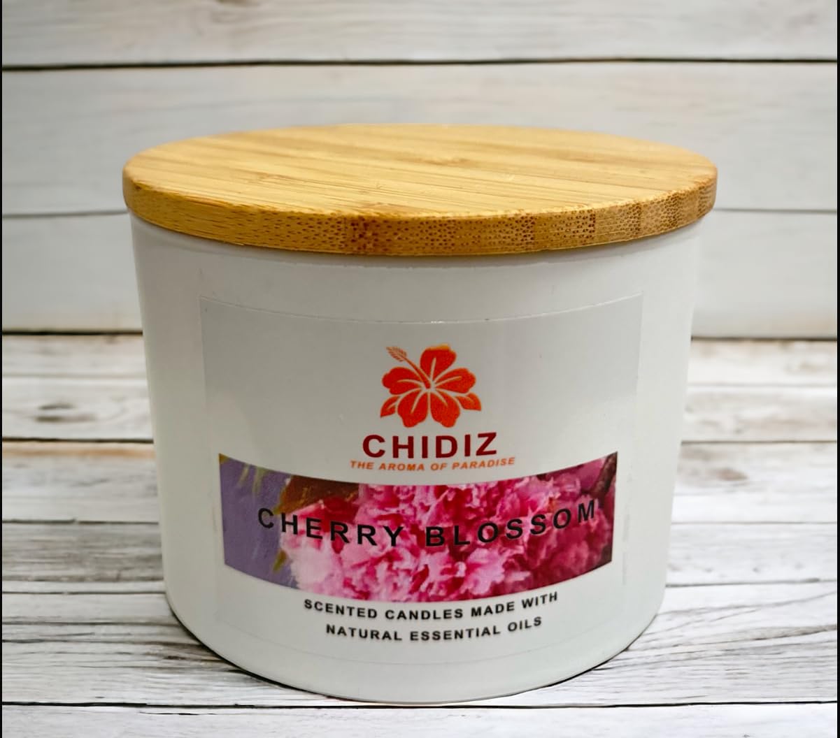 CHIDIZ Cherry Blossom Soy Scented Candles | Large 1 Wick Jar Candle | Up to 45 Hours Burning Time | Relaxing Aromatherapy Candles | Housewarming Gift for Women and Men (Medium, Cherry Blossom)