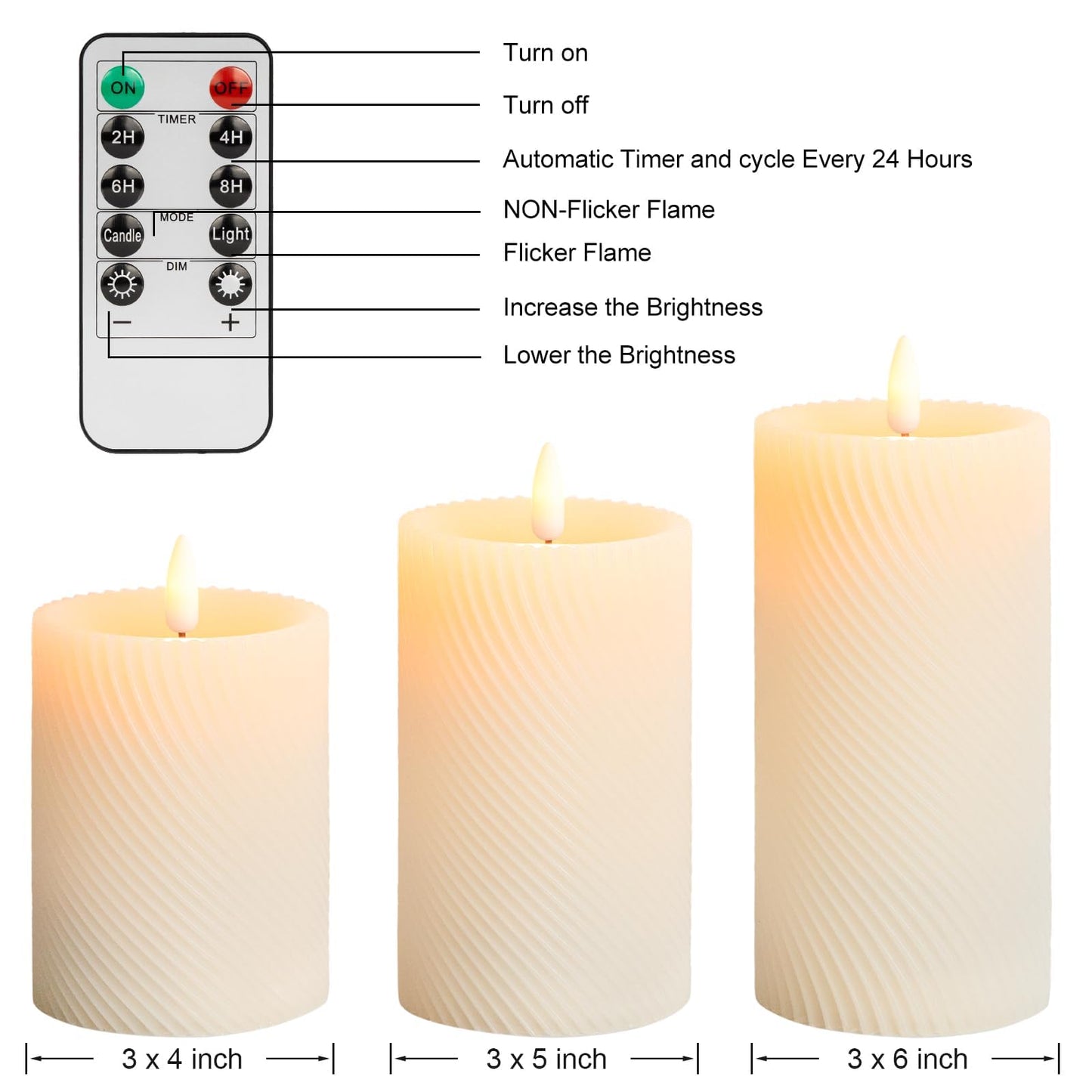 ANGELLOONG Flickering Flameless Candle with Remote, Real Wax Battery Operated Candles with Timer, Set of 3 Fake LED Electric Pillar Candles for Home Party Holiday Christmas Decor, Twill