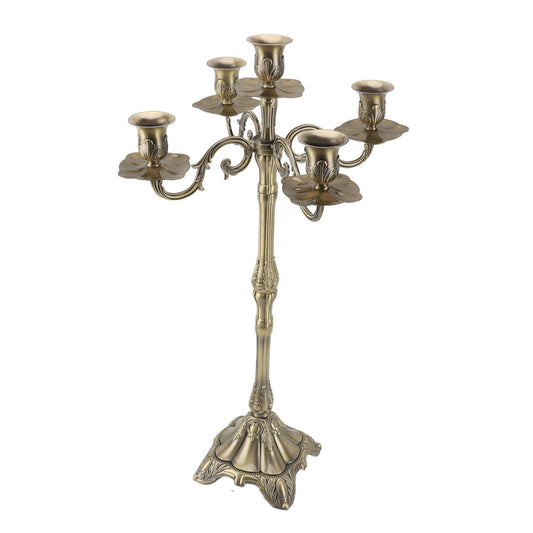 FLEXMAN 5 Candle Metal Candelabra, 5 Arms Alloy Vintage Candlestick Holder, Classic Luxurious Decorative Pillar Candle Stand for Weddings Themed Events Birthdays Holiday Party (25.6in)