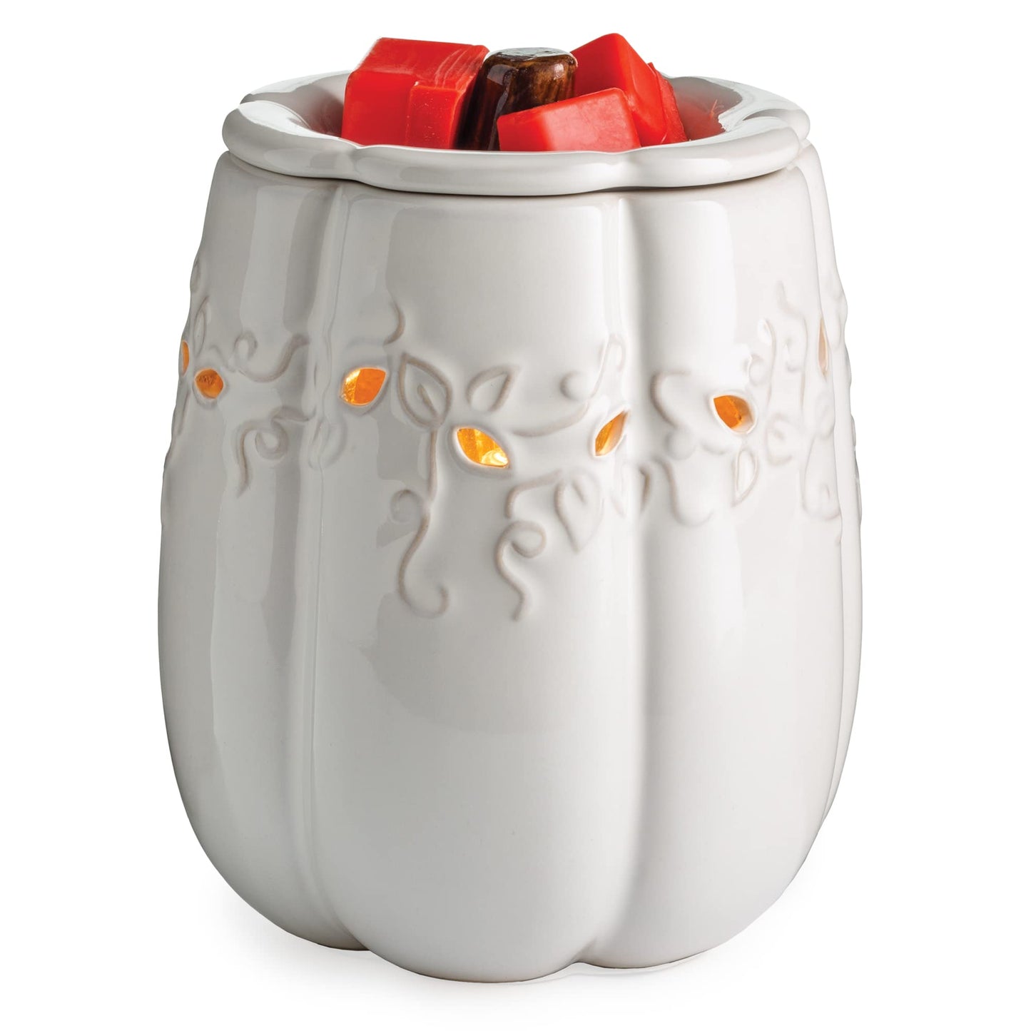 Candle Warmers Etc. Illumination Fragrance Warmer- Light-Up Warmer for Warming Scented Candle Wax Melts and Tarts or to Freshen Room, White Pumpkin