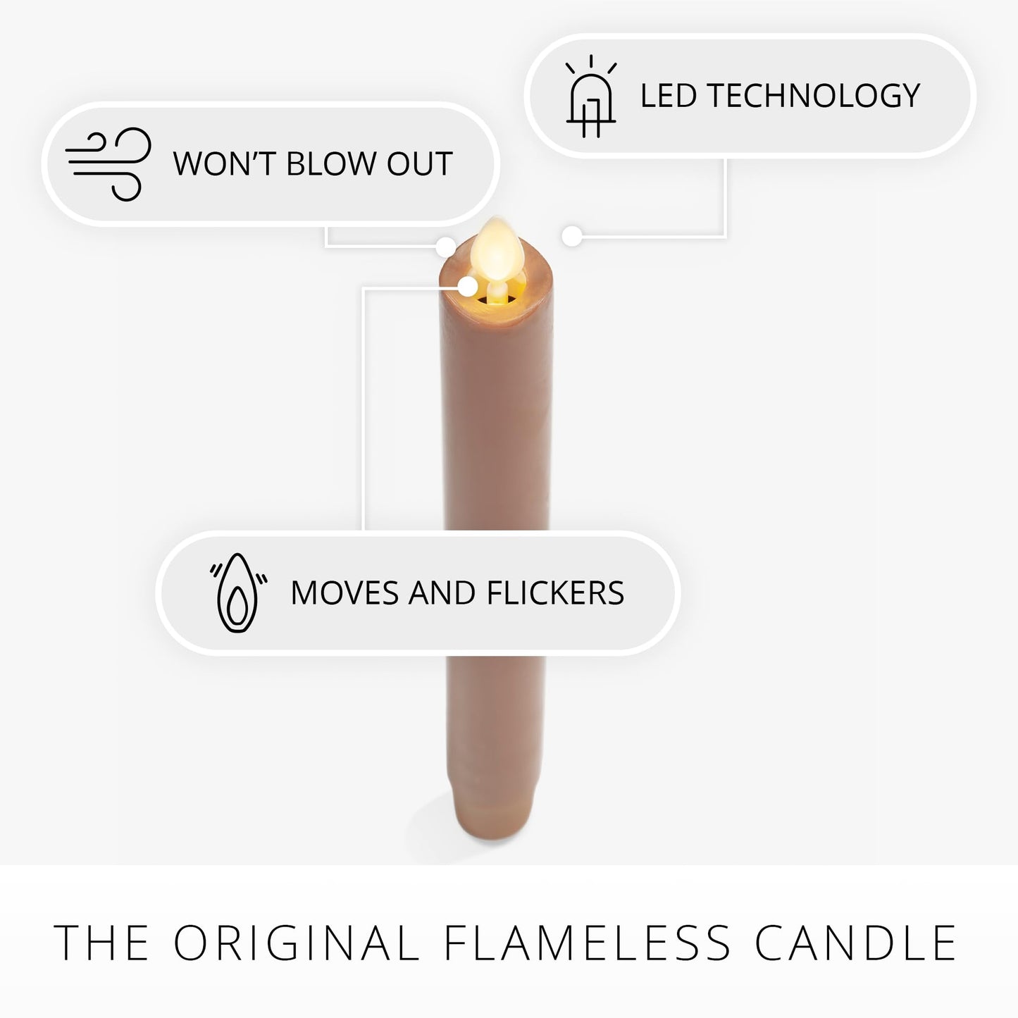Luminara Flameless Candle Taper (1" x 9.5") Melted Top Real Wax Unscented Remote Ready Timer (Caramel Café)