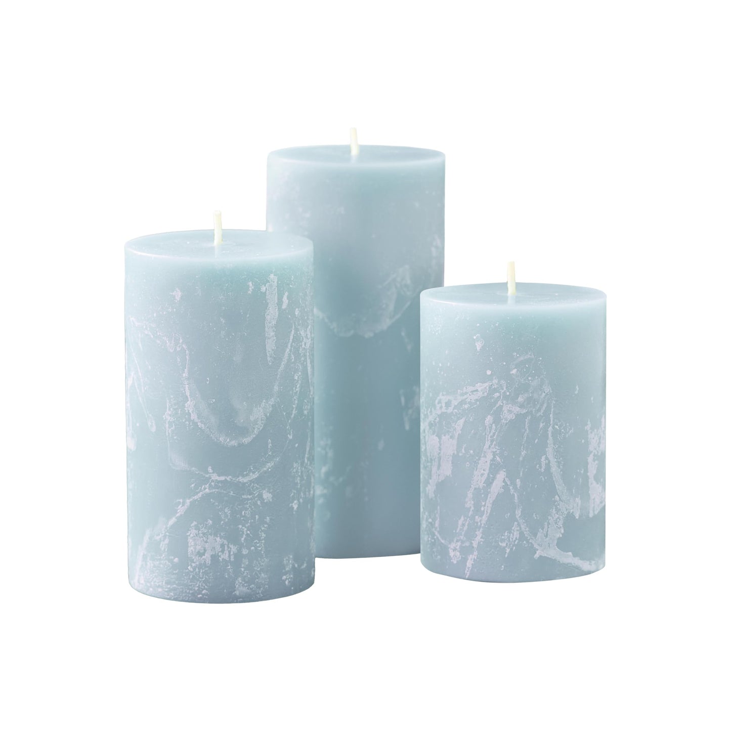 Becky Home Blue Scented Pillar Candles Set of 3, 3x4, 3x5, 3x6 Light Blue Candles, Sea Salt and Driftwood Pilar Scented Candle, Ideal as Wedding, Parties, Spa, Dinner, Home Decor, Church
