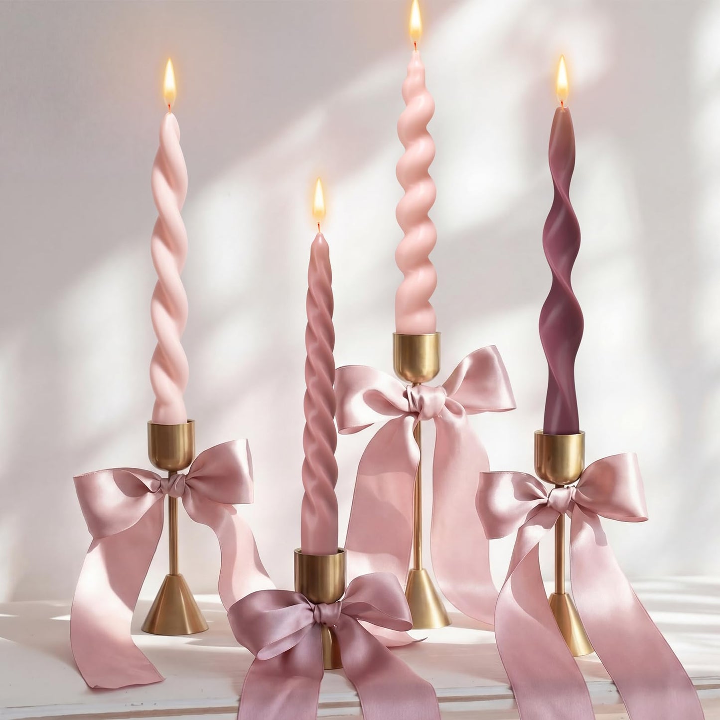 Nuanchu 12 Pcs Pink Spiral Taper Candles Pastel Twisted Wax Candlesticks 7.5 Inch Pink and Red Short Spiral Scented Taper Candles for Wedding Bridal Shower Birthday Party Dinner Table Centerpiece