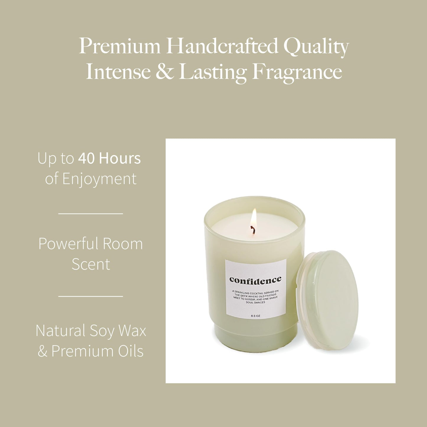 AromaLight 8.5oz with Lid Glass Jar Candle in Green – Sparkling Pear Bellini Scent, Confidence Collection, Mini Soy Candle