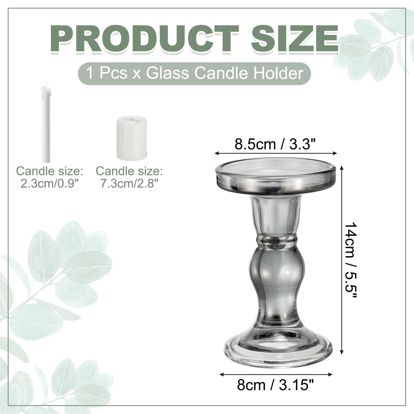 uxcell 14 cm Glass Candle Holder for Taper/Column Candles, Candle Holders Tealight Stand Candlestick for Tealight Wedding Table Centerpiece Home Decor, Smoke Gray