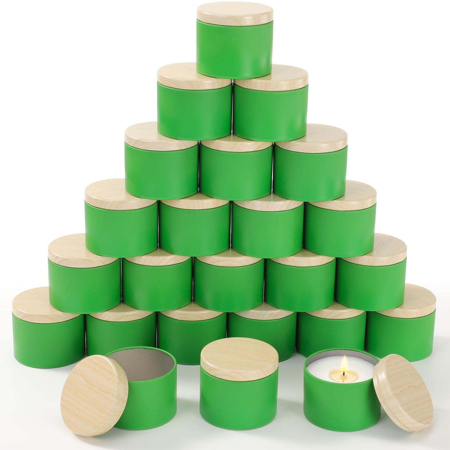 Honeydak 36 Pcs 4oz Green Candle Jars Bulk Candle Tins Small Empty Containers with Metal Wood Grain Printing Lids for Making DIY Jars Storage Wedding Gifts