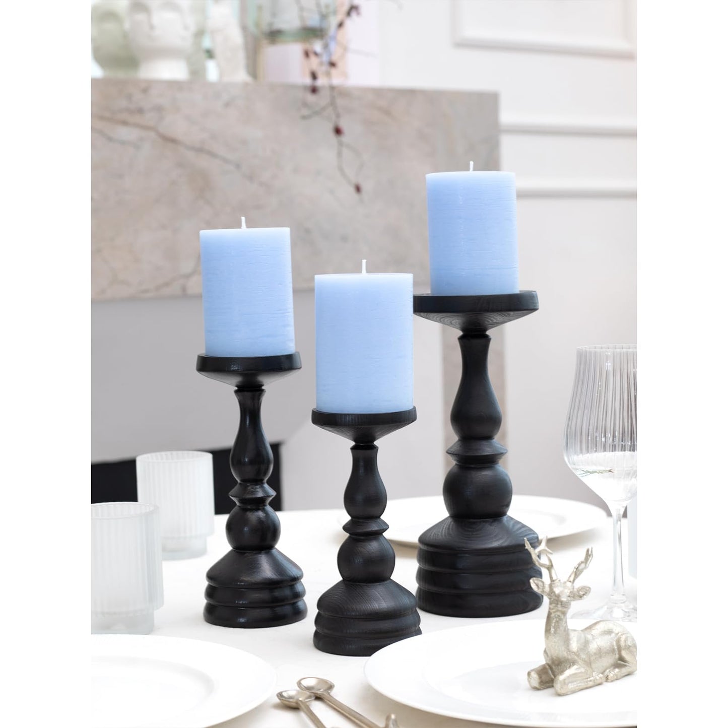 CANDWAX 3x4 inch Pillar Candles Set of 3 – Unscented Dripless Rustic Light Blue Candles for Decor, Centerpieces, Gender Reveal Party