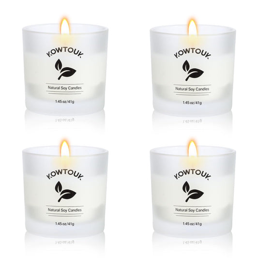 Set of 4 White Unscented Soy Candles, White Glass Filled Votive Candles, Hand Poured Wax Candle for Home Décor Aromatherapy Spa Holidays Party and Weddings
