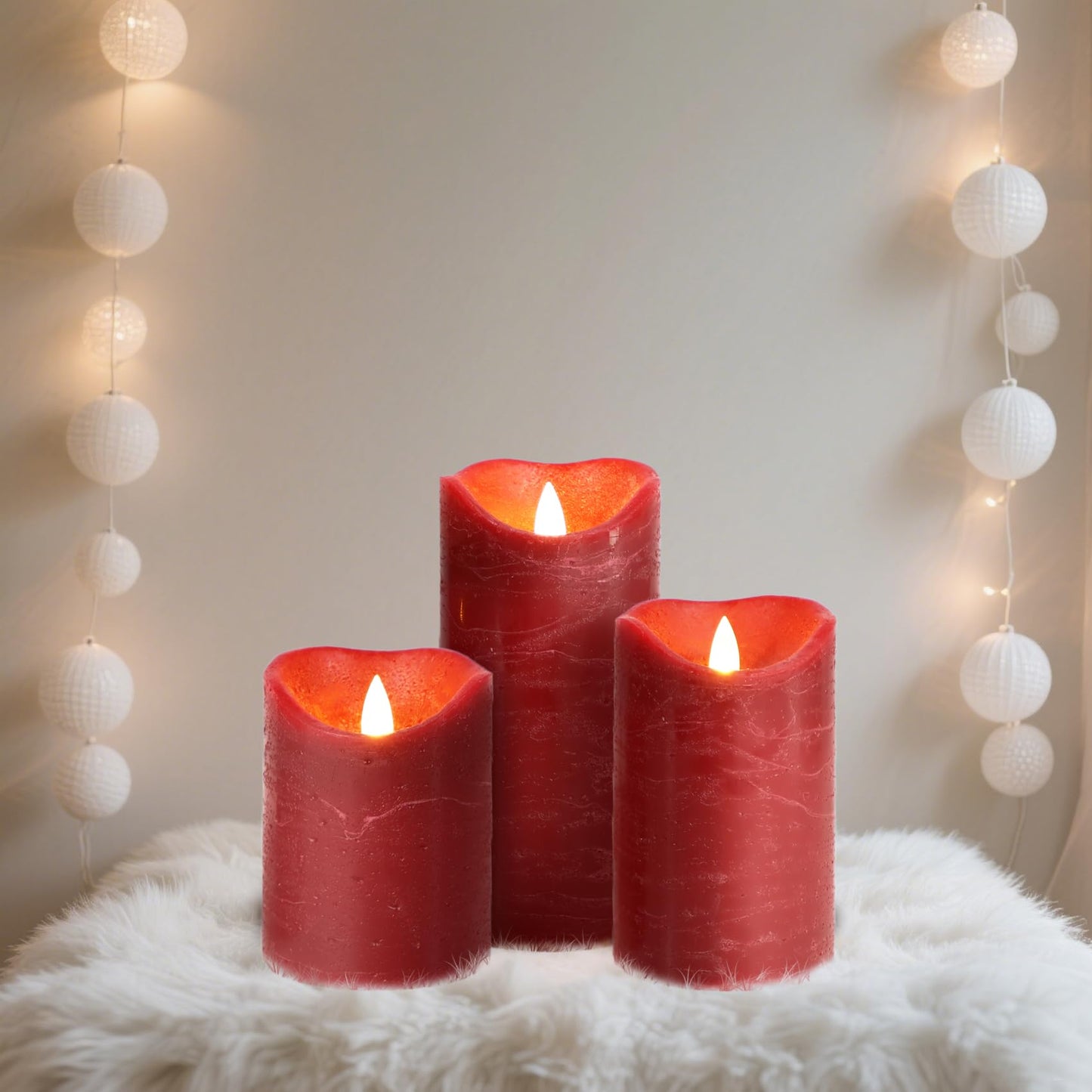7LinRay Burgundy Flameless Candles with Remote, Real Wax Battery Operated LED Candles, Flickering Flameless Pillar Candles for Wedding, Festival, Set of 3