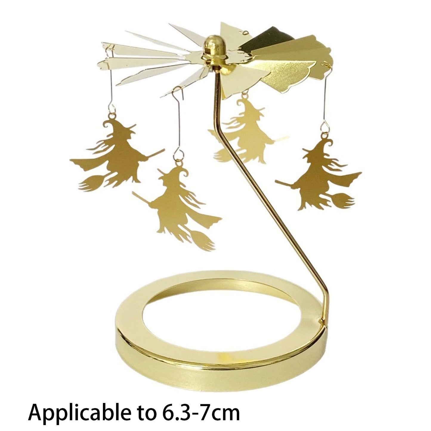 Flying Witch Candle Carousel Topper, Halloween Witch Decor Rotating Candle Holder Topper Candlestick Tealight Rotating Shadow Holders for Home, Centerpiece, Candlestick Tealight Decor (Gold_7cm)