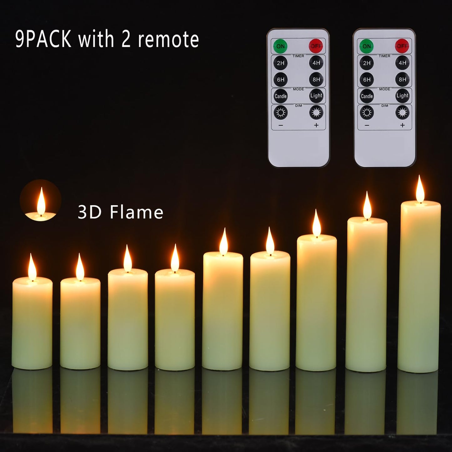 Hanzim Flameless Flickering Battery Operated Candles 9PACK Real Wax Pillar LED Candles with 10-Key Remote Control and 24 Hours Timer for Wedding, Party, Home Decoration (Ivory)
