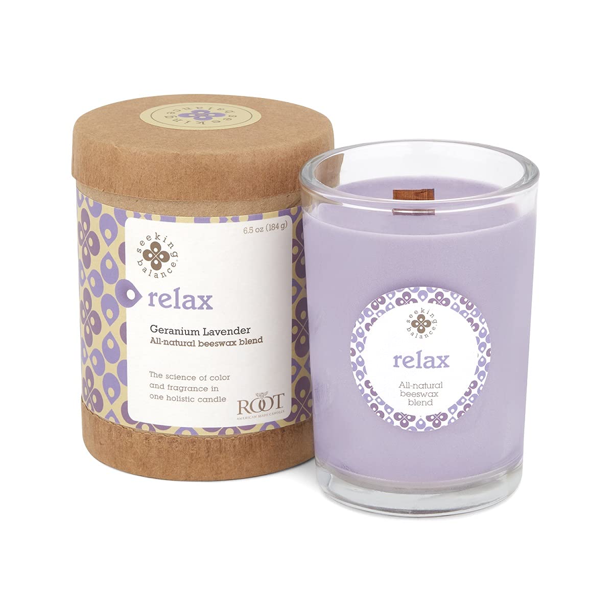 Root Candles Seeking Balance Wood Wick Spa Candle Aromatherapy Candles, 6.5-Ounce, Relax: Geranium Lavender
