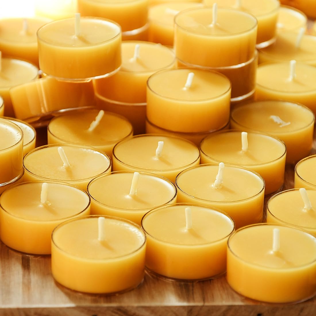 36 Pack Natural Yellow Pure Beeswax Tealight Candles - Clear Cup Organic Small Candle Unscent Smokeless Clean Burning