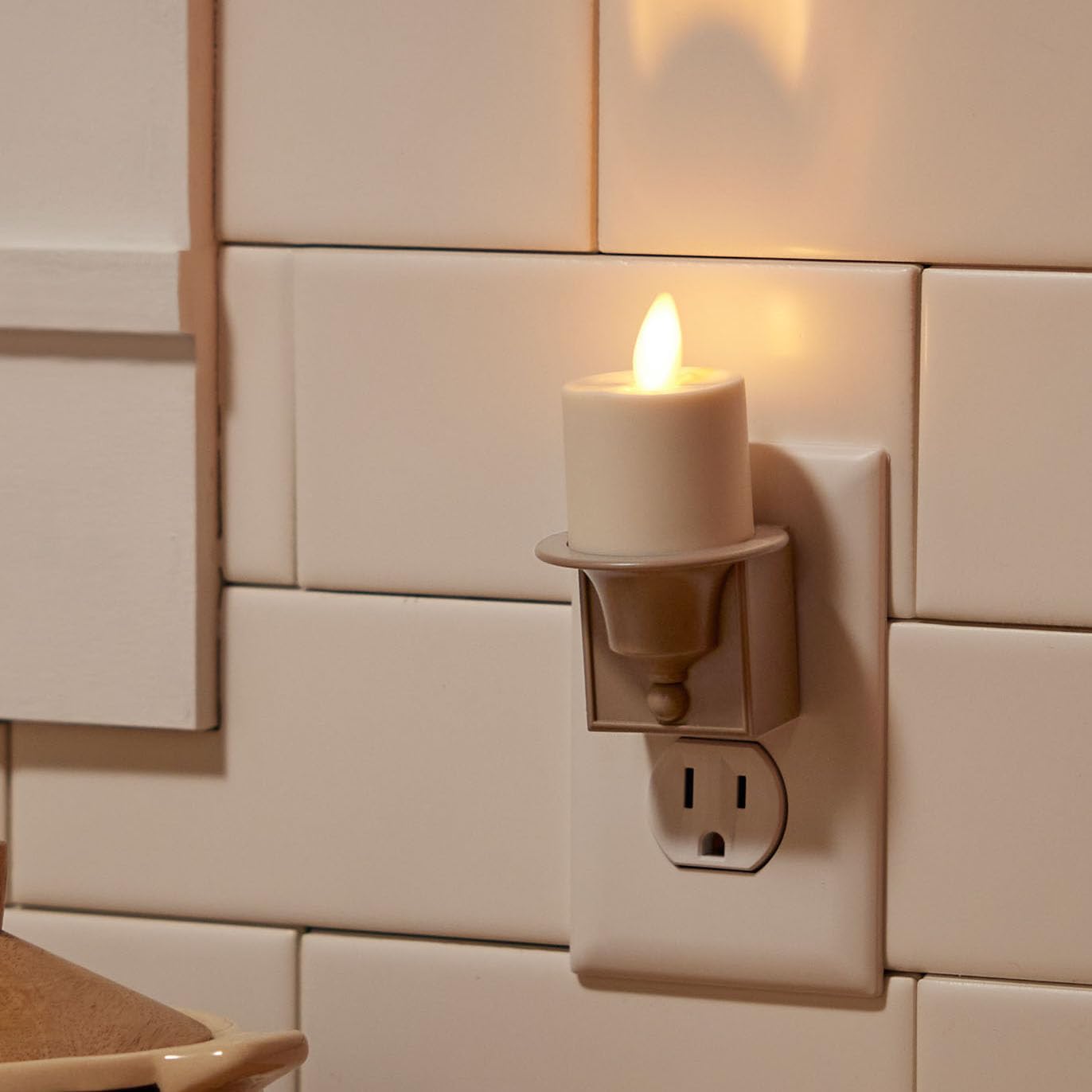 Luminara Flameless Candle Nightlight w/Dusk to Dawn Light Dark Auto Sensor, Timeless Taupe Wall Plug Indoor Night LED Light w/Real-Flame Effect Technology, Bathroom Bedroom Hallway, No Remote Needed