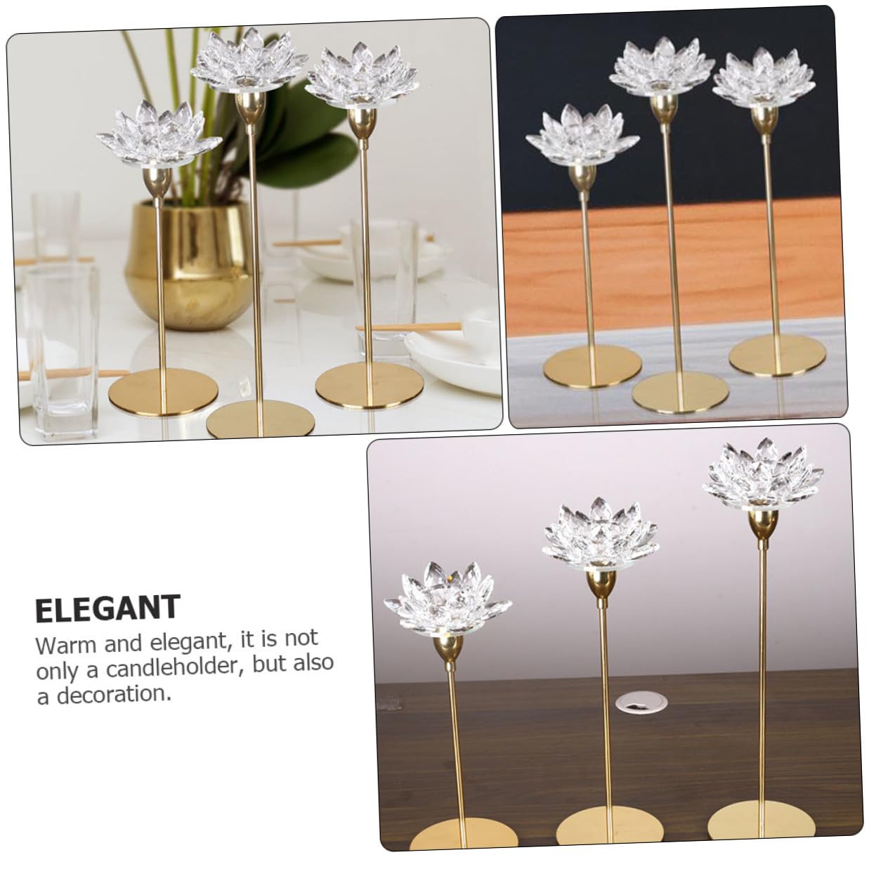 HOODANCOS Metal Crystal Lotus Candle Holder Small Gold, Dining Room Wedding Decorative Candlestick Stand, Romantic Flower-Shaped Candle Stick Holder for Home Decor