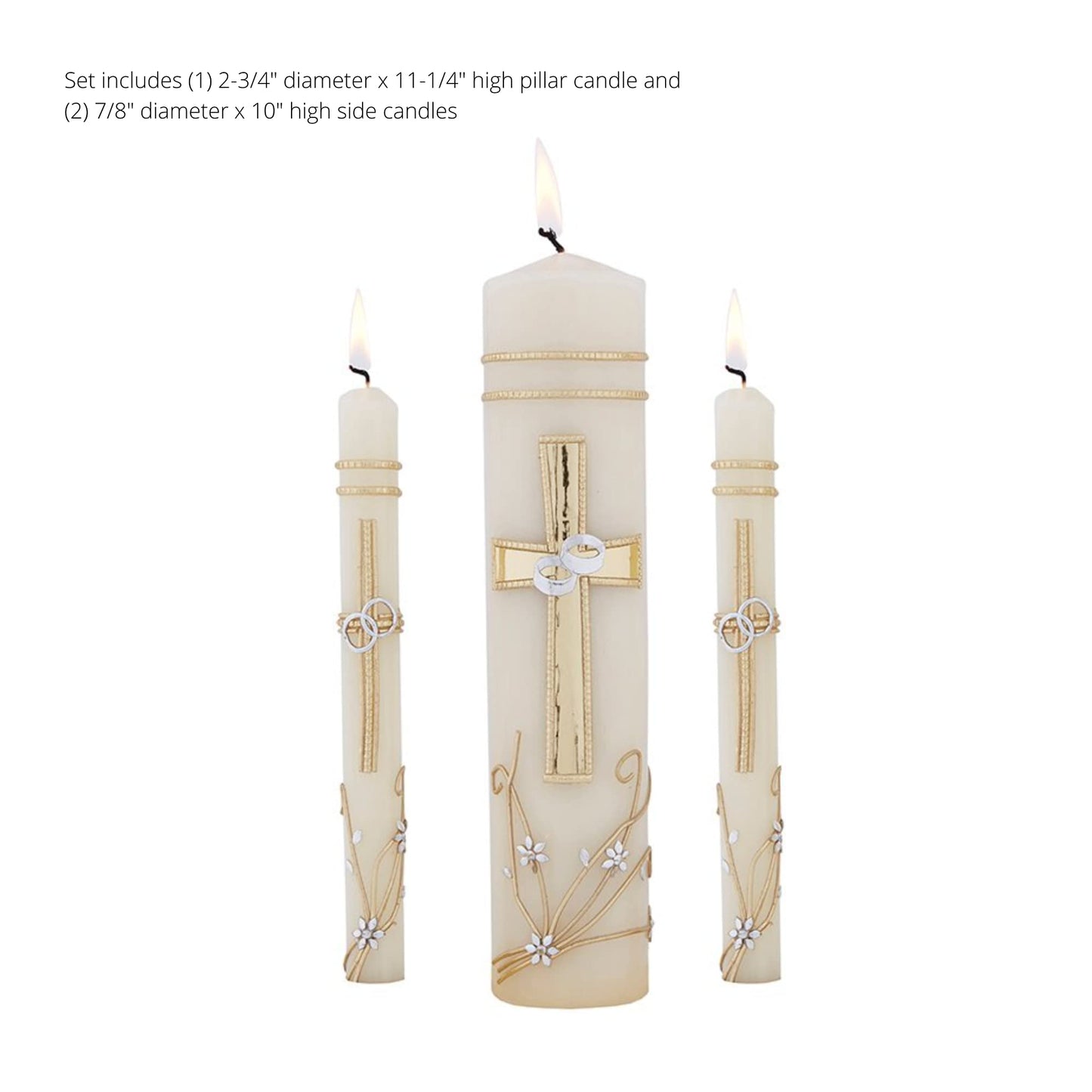 Needzo Wedding Unity Candle Set for Ceremonies, Gold Tone and Silver Toned Ornate Centerpiece Candles, 3 Pieces Included