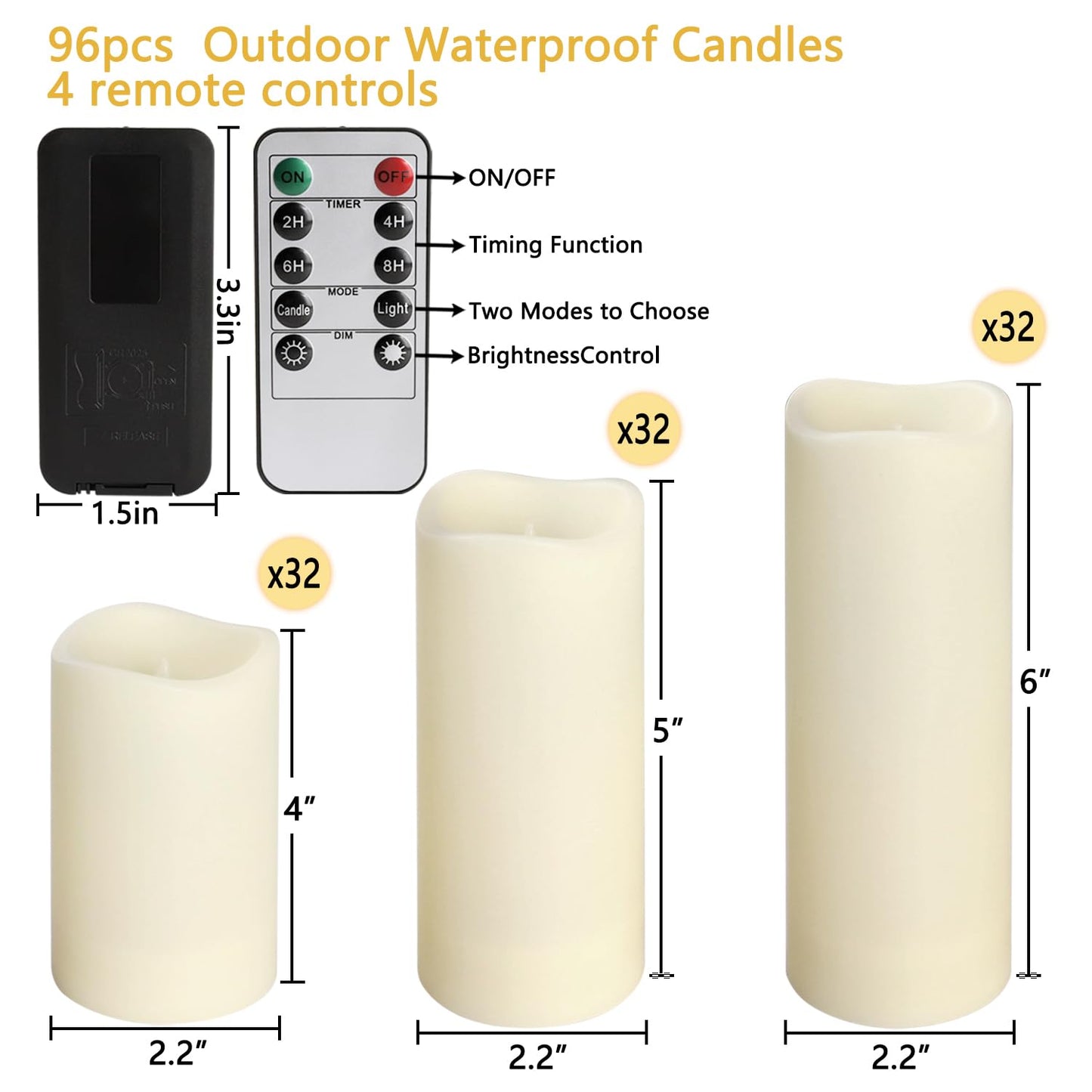 fclayvts 96-Pack LED Flameless Candles with Remote Control - Perfect for Parties, and Special Occasions(Three Sizes)