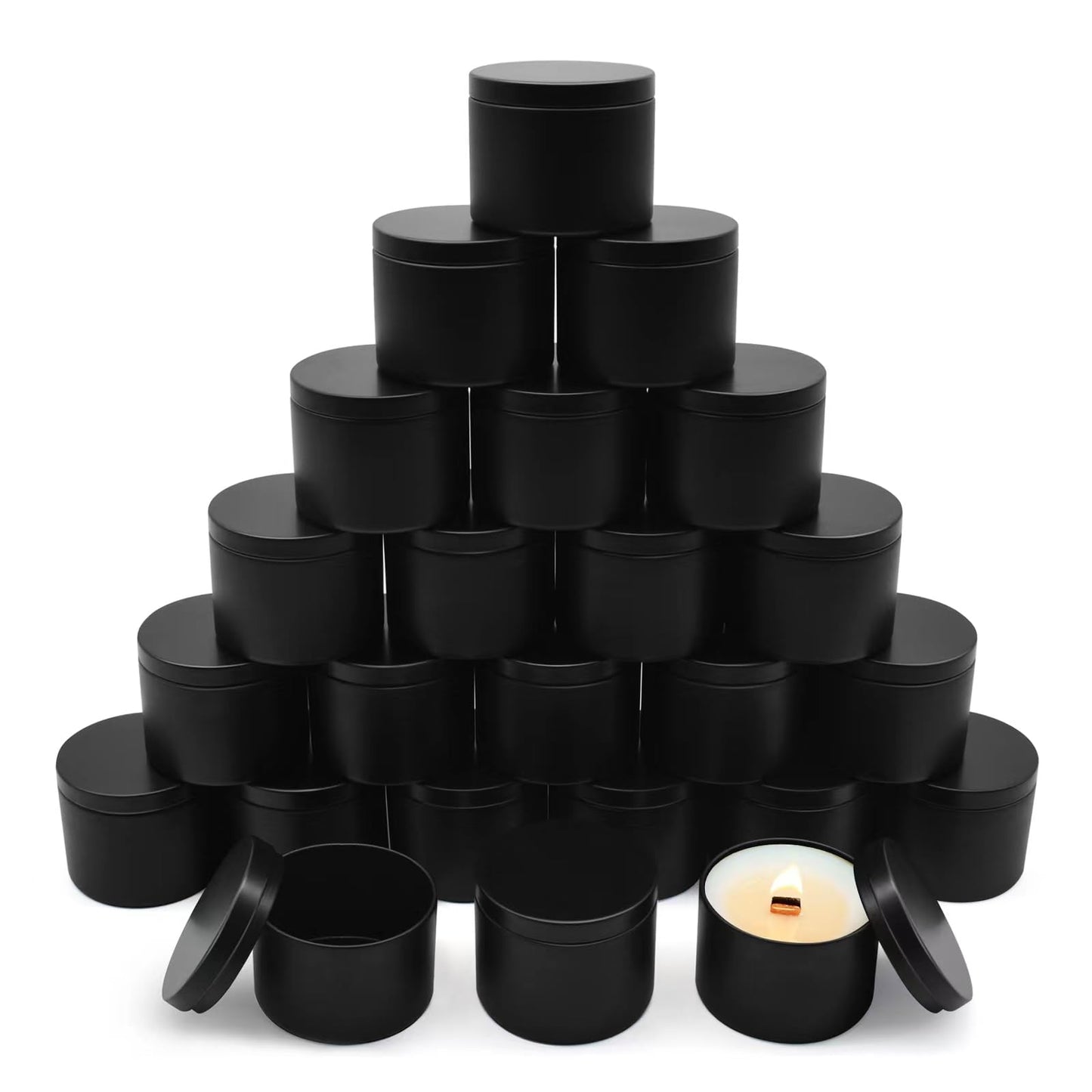 YJHSS 24-Pack 4oz Candle Tins with Lids, Metal Candle Jars for Candle Making, Empty Containers Vessels Bulk for Small Business & Beginners DIY Storage -Black