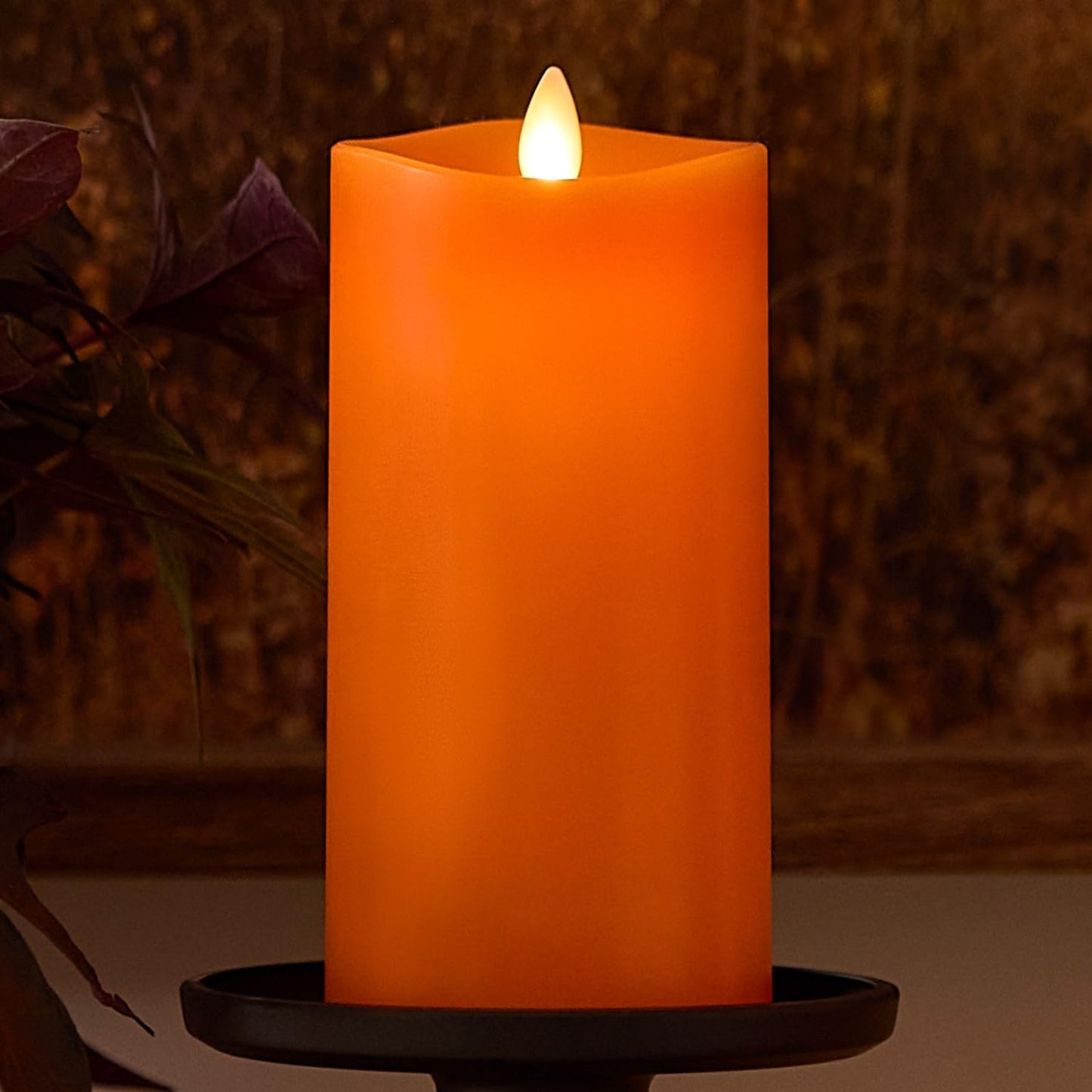 Luminara Flickering Flameless LED Candle, Battery Operated with Timer Function, Russet Orange Pillar 3 x 6.5 Inch, Real Wax Unscented Fall Home Indoor Decor, Remote Ready (Sold Separately), Melted Top