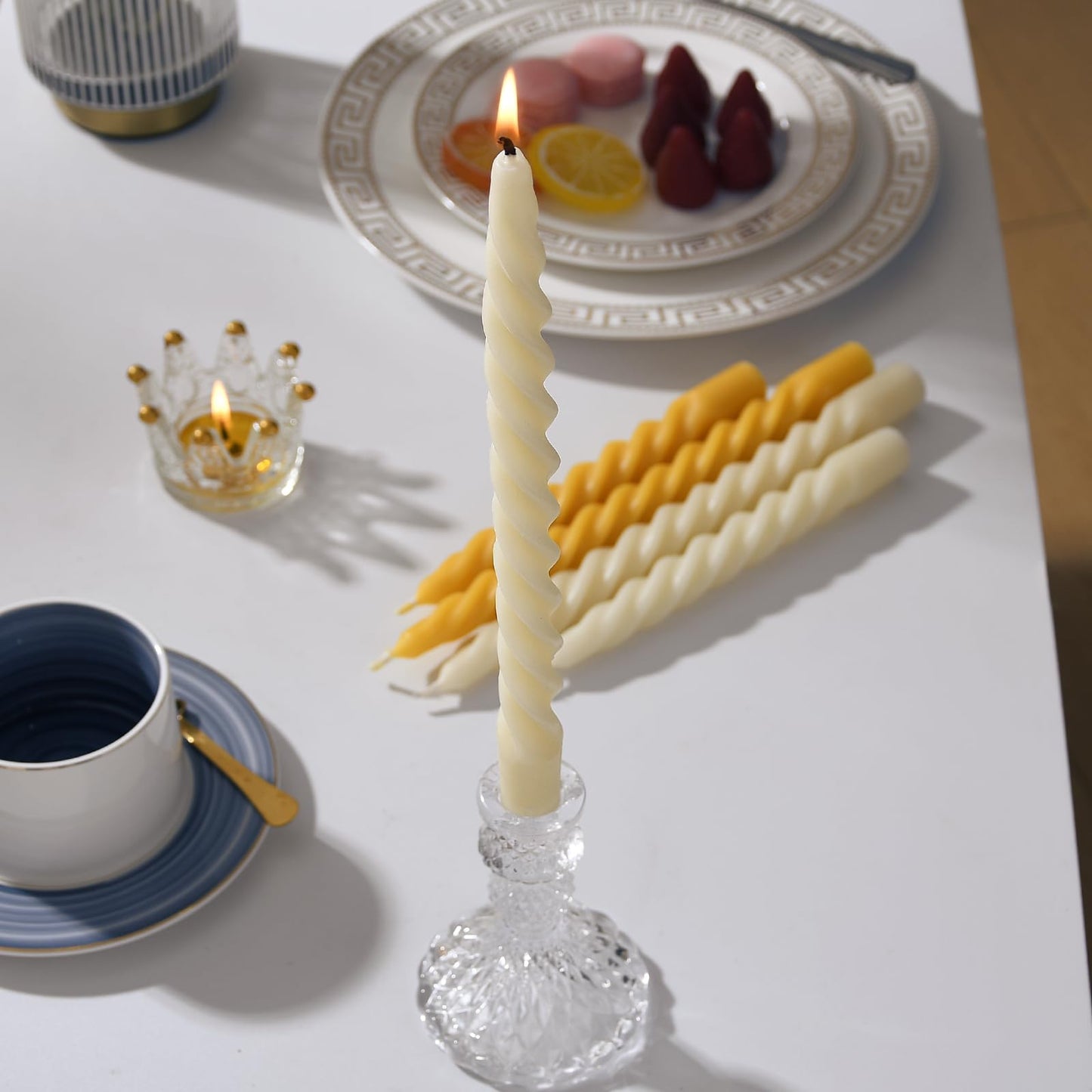 AGLARY 2PCS 10-Inch Pure Beeswax Spiral Taper Candles, Twisted Stick Candles, Dripless & Unscented for Weddings, Christmas, Dinner, Meditation - White