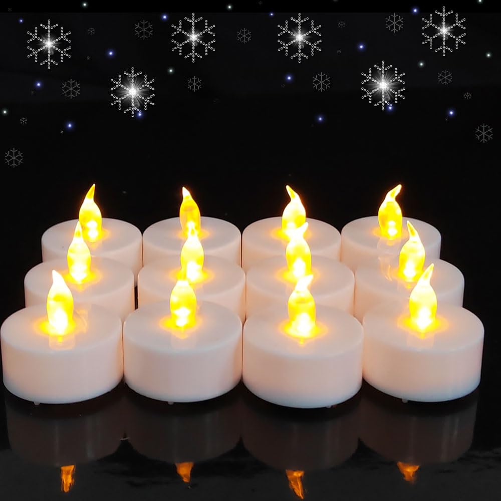 HONGJINGCHEN Flameless LED Tea Lights Candles, Flickering Electric Fake Candle, 24 Pack 200+ Hour Battery Operated Warm Yellow Plastic Tealight Candles for Wedding, Halloween, Christmas Decorations
