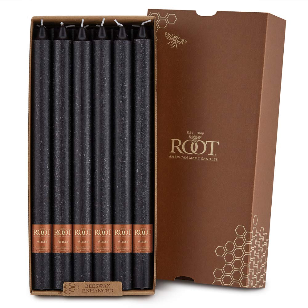 Root Candles Unscented Dinner Candles Premium Beeswax Blend Boxed Candle Set - Timberline Arista, 12-Inch, Black, 12-Count