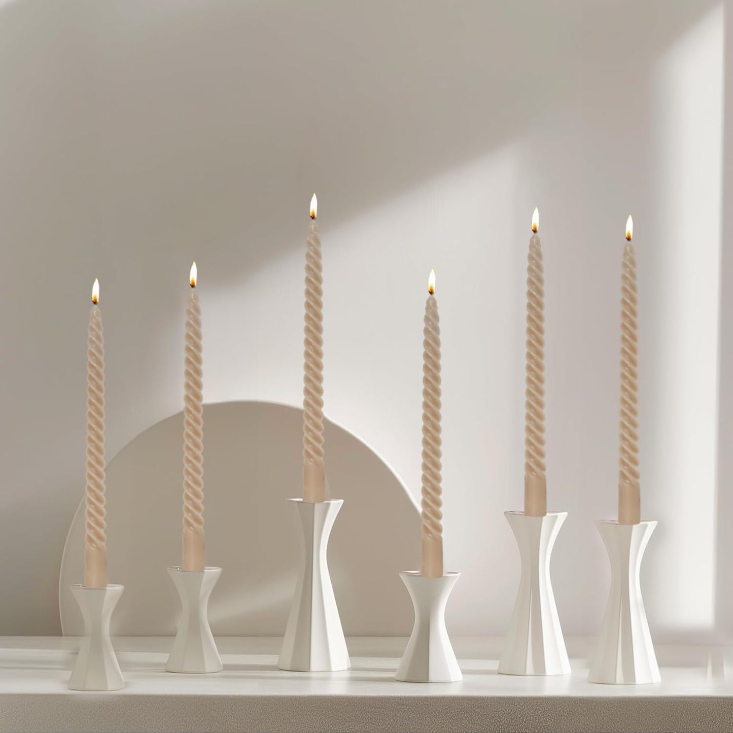 Mocha Beige Taper Candles Stick Brown Spiral Taper Candles-Set of 12 for Fall Decoration Weddings Party Church-Unscented Candles,10inch(F-Mocha Beige)