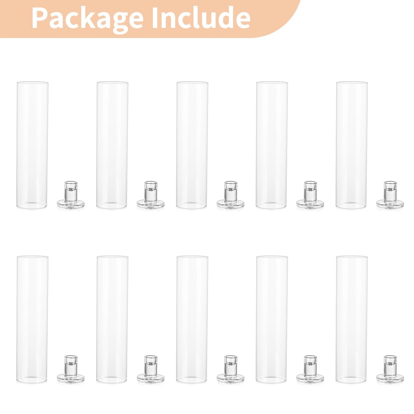 NUPTIO Taper Candle Holders Glass: Set of 10 Hurricane Candlestick Holder Bulk - Candle Stick Stand with Cylinder Sleeves for Thanksgiving Chrstmas Birthday Party Decor