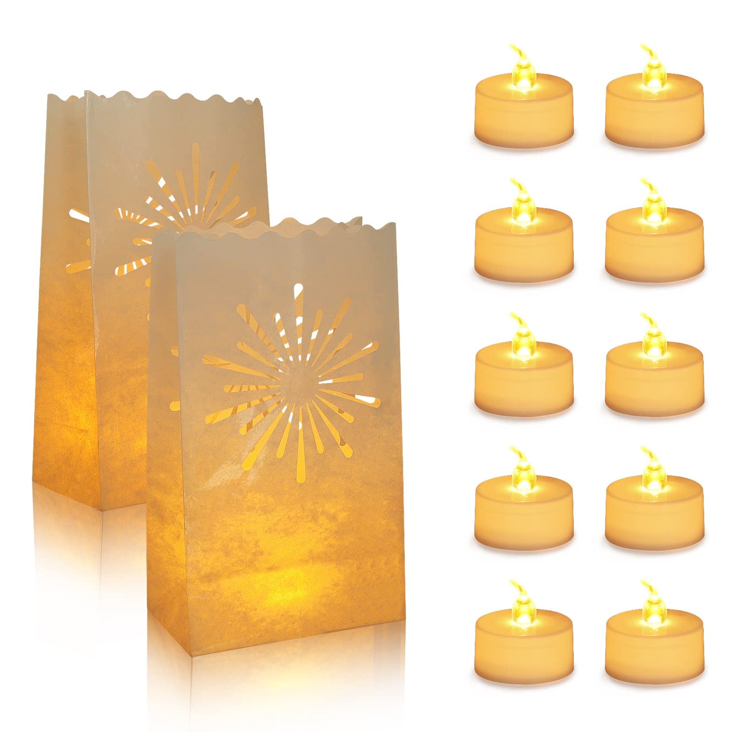 AceList 30 PCS Luminary Bags with 30 PCS Flameless Candles Tea Lights for Wedding, Birthday, Party, Christmas Decorations(Fireworks)